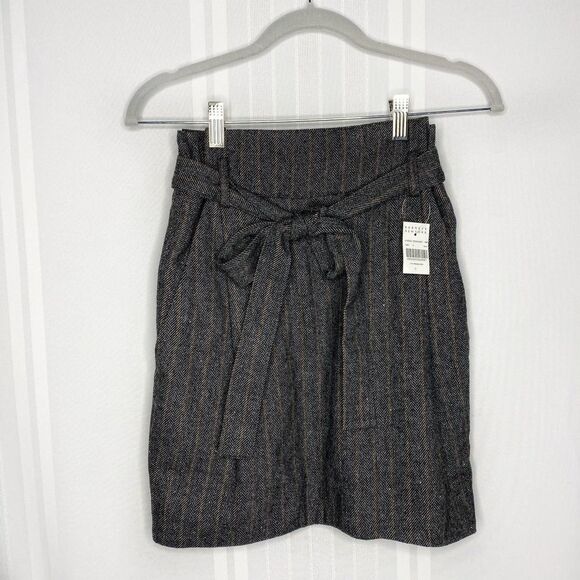 Ulla Johnson Leo Wool Blend Herringbone Belted Paperbag Waist Mini Skirt Size 0 - Picture 2 of 8